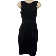 Lovely Adrianna Papell Womens LDB Little Black Dress Sheath Knee Length Lace 4