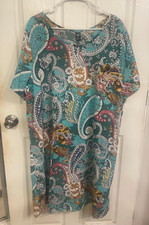 Shein Curve 3XL Aqua Teal Mauve Print Satin Polyester Shirt Dress NWOT