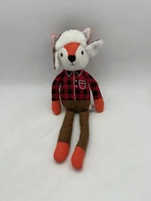 Spark Create Imagine Fox Plush Toy Knit Beanie Red Plaid Shirt Lovey 18”