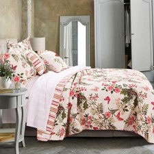 NEW  COZY CHIC ELEGANT ROMANTIC CREAM VINE RED PINK ROSE GREEN SOFT QUILT SET