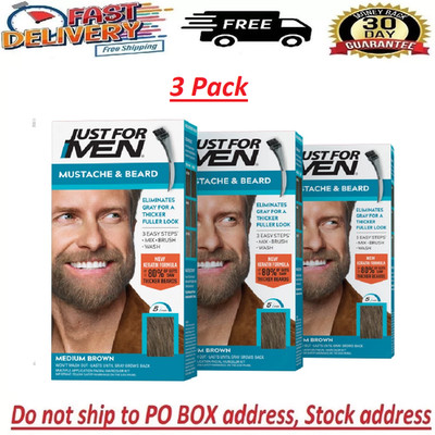 Just For Men M-35 MEDIUM BROWN Mustache & Beard Brush In ( 3 pack ) Blue