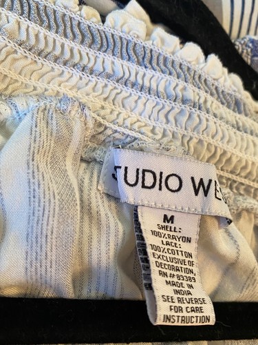 Studio West Apparel Dress Womens Size Meduim Ruffle Blue white lace ruffle Boho - Picture 11 of 14