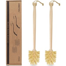2-Pack Natural Wooden Bottle Brush with Sisal Bristles, Long Handle Bottle Br...