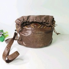 Sharif Womens Bag Made in USA Studs Foldover Drawstring VTG Leather Bucket- Read