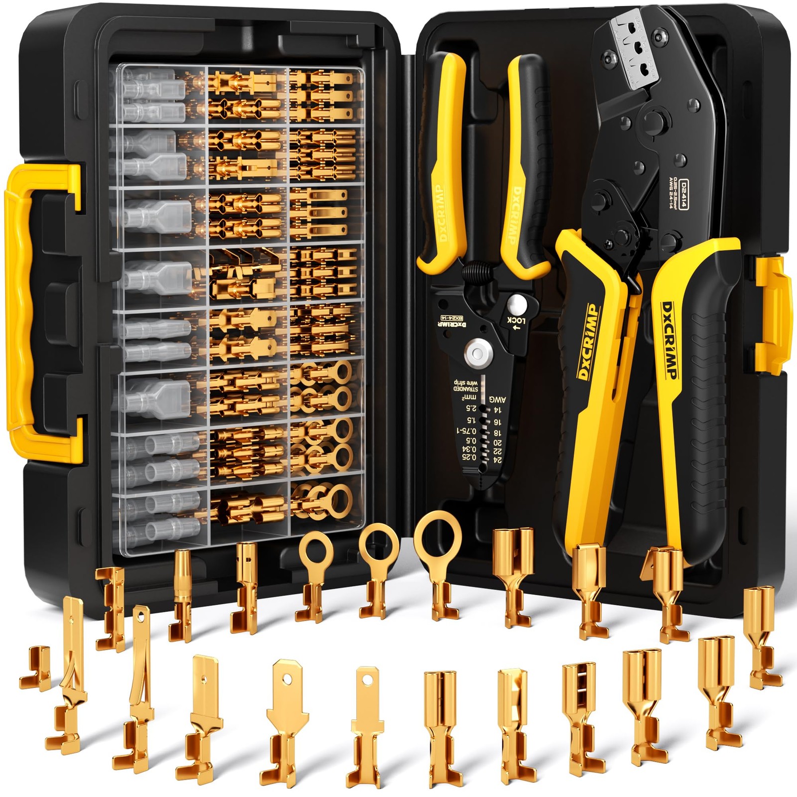 Kit 21 Tipi Connettori Elettrici + Pinza Crimpatrice e Spelafili