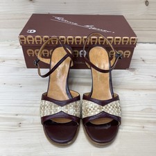 Vtg Etienne Aigner Shoes Womens 6.5 M Calf Sig Raffia Nat 5605 Burgundy Heels
