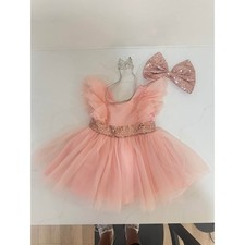 Girls Pink Princess Tutu Dress  Tiara  Sequin Bow