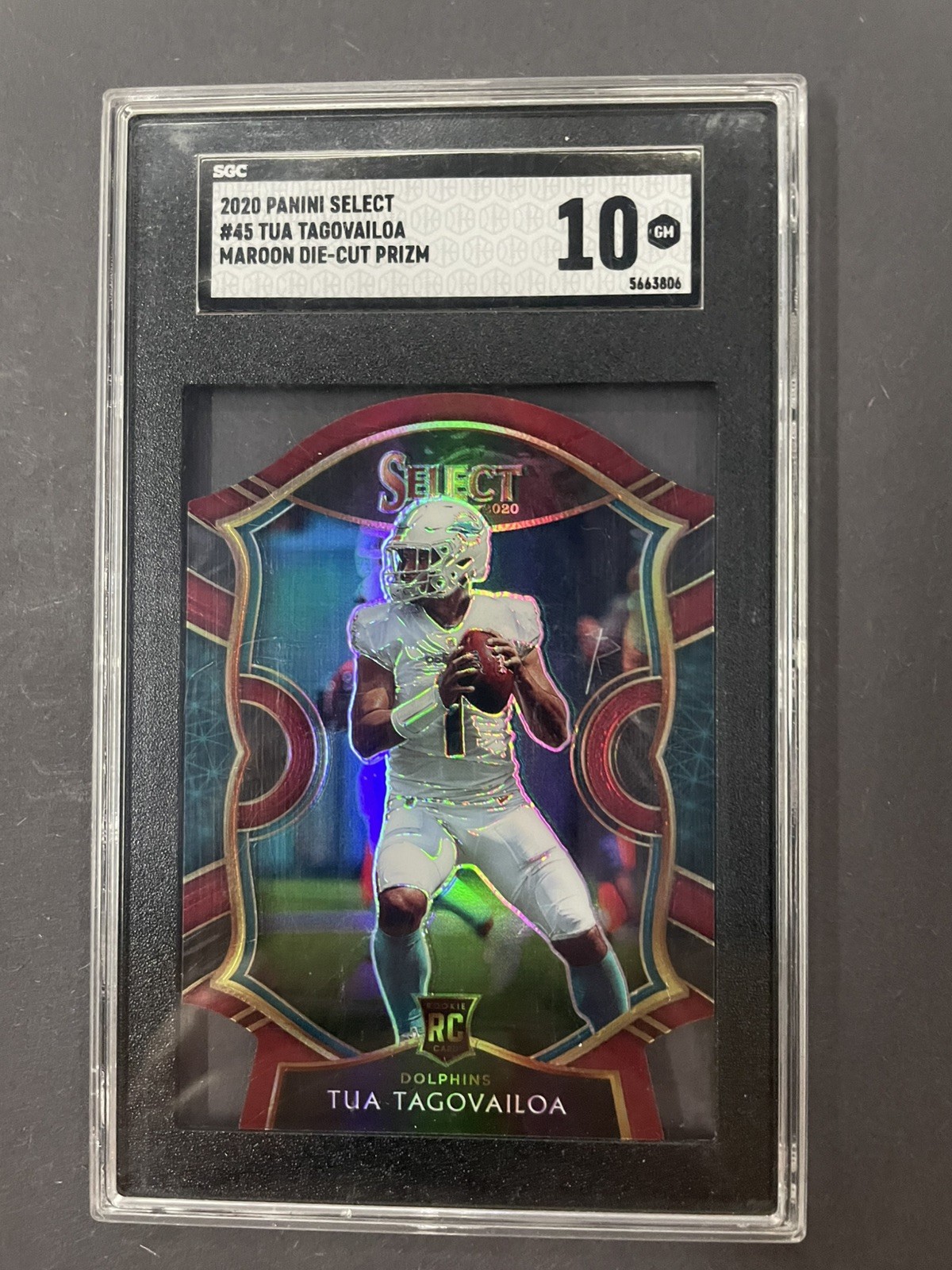 2020 PANINI SELECT MAROON DIE-CUT PRIZM #45 TUA TAGOVAILOA RC DOLPHINS SGC 10