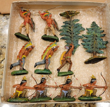 Vintage Elastolin Western American Native Indian Figures 11 Pieces Set GB102