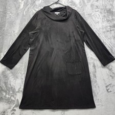 Habitat Dress Womens XL Black Stretch Faux Suede Easy Pocket Long Sleeve Cowl