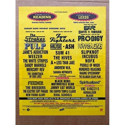READING / LEEDS 2002 PRODIGY/STROKES/PULP (B) POSTER SIZED original music press 