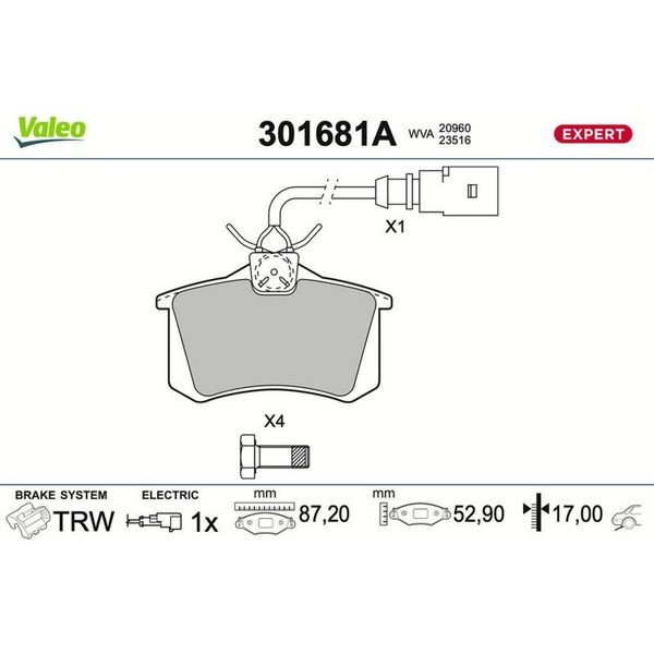 Valeo 301681A Bremsbelagsatz FüR Seat Vw Ford Sharan Van Galaxy Alhambra 7M8 7M-image