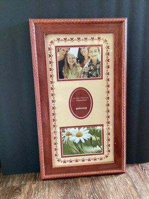VTG 10x18 Multi 3 Picture Frame Display Frame Hearts Collage Wood Red Stain