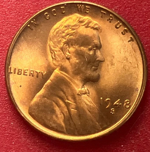 1948-S Lincoln Wheat Cent Penny GEM RED BU From an Original Bank Roll