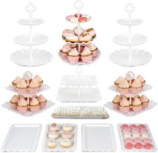 Pack of 11 Cake Stand Set W/ 3 x Two-Tier  3 x Three-Tier Cupcake Stands