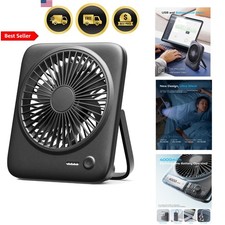 Portable Desk Fan Small Battery Powered USB Rechargeable Quiet 4-Speed Black
