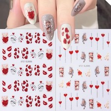 Valentines Day Nail Stickers, 3D Self-Adhesive Red Valentines Nail Art Decals