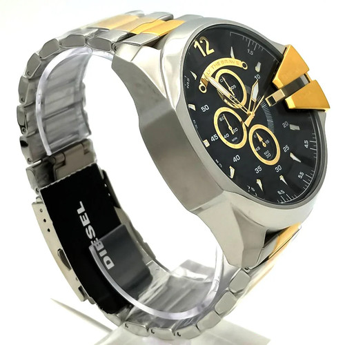 Diesel DZ4581 Mega Chief Men's Silver Gold Chronograph Watch 59x51mm - Picture 3 of 4
