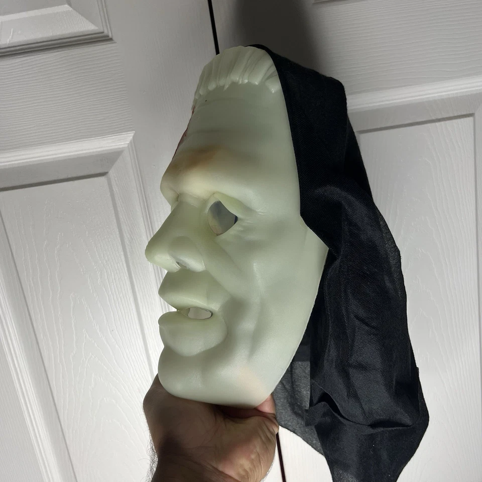 Glow-in-the-Dark Monster Mask With Holographic Eyes Black Hood & Elastic Strap - Image 3 of 4