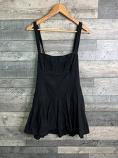 Free People Mini Dress Size Medium Black Azasia Strappy Cotton Pleated Boho