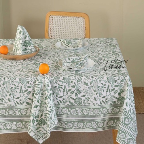 Floral Boho Block Printed Cotton Tablecloth Kitchen Dining Room Table Cover - Picture 3 of 10