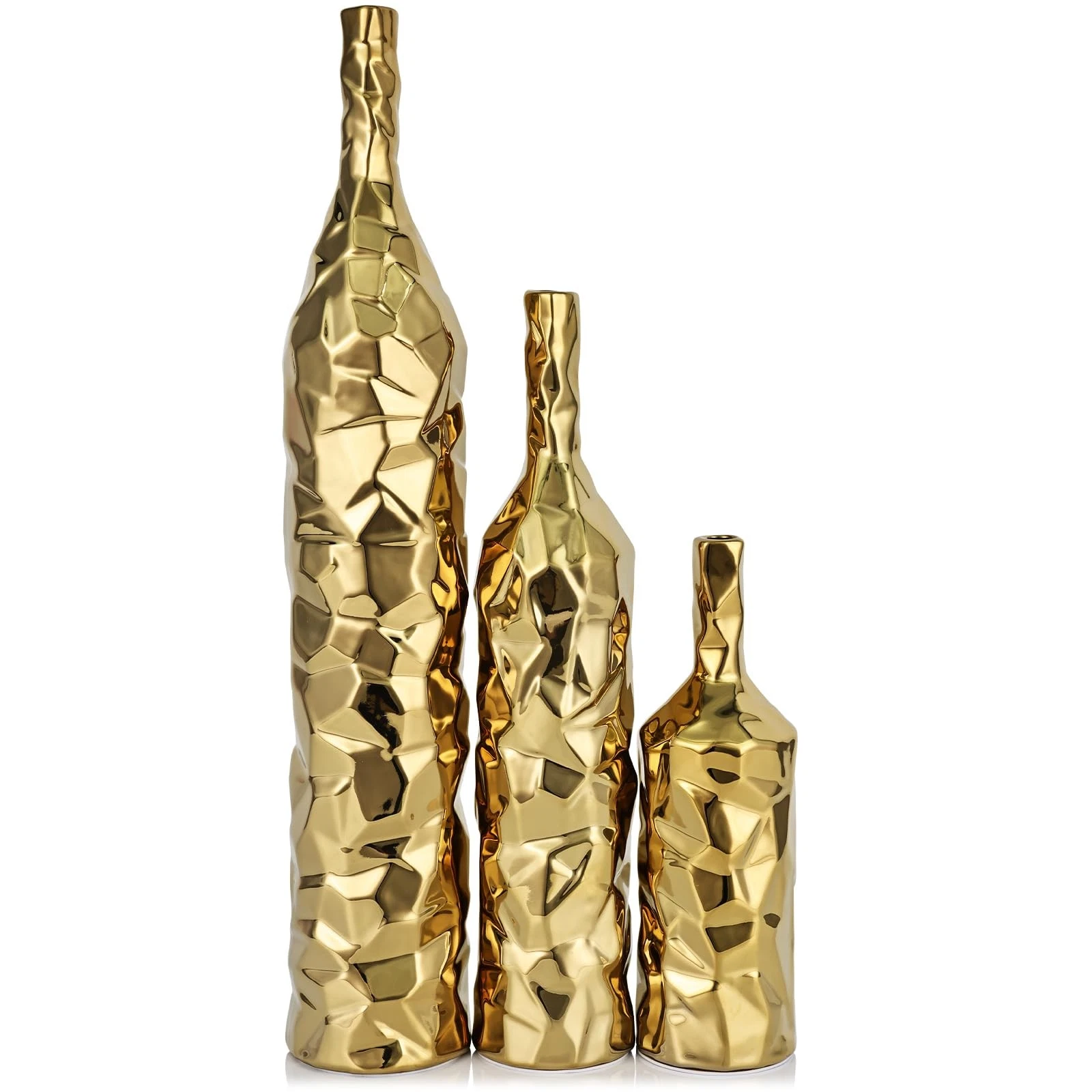 Gold Floor Vase, 49.8cm, Set of 3 - Ceramic, Living Room, Entrance Table, ...