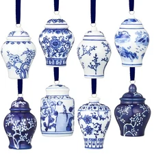8 Pcs Christmas Mini Ginger Jar Ornaments Chinoiserie Hanging Ornaments Pendant