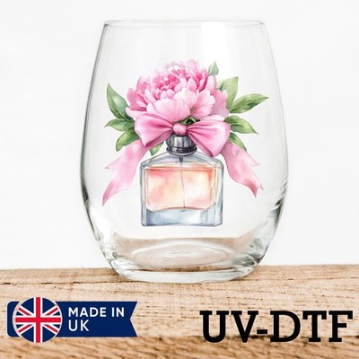 Parfum mit Pfingstrose 8 Stück UV DTF Aufkleber - Glas Laptop Becher Tasse jn994