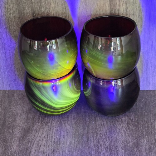 Set of 4 Ruby Red Cadmium Roly Poly 4 oz Stemless Cocktail Wine Glasses