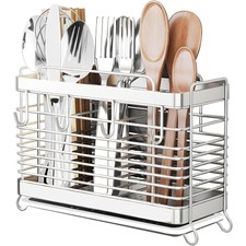 Stainless Steel Utensil Drying Rack with Drain Tray, Kitchen Counter Organizer