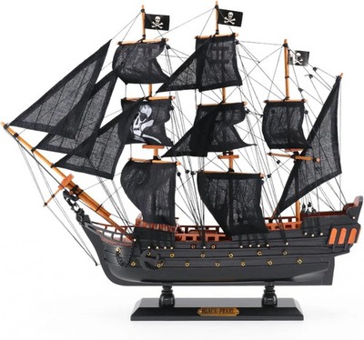 The Black Pearl Wooden Pirate Ship Model 20'' Prebuilt Caribbean Nautical Sailboa
