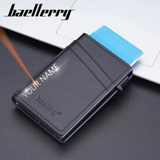 Baellerry New RFID Men Short Wallets Name Engraving Mini Slim Card Holders Luxur