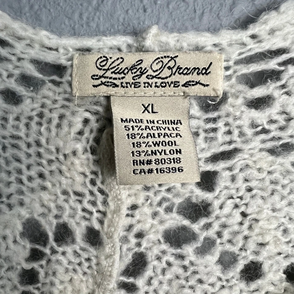 Lucky Brand Lightweight XL Cream Open Knit Sweater Bell Sleeve Crochet Boho Top - Image 2 of 4