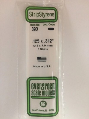 Evergreen 390 .125'' X .312'' X 24'' Opaque White Polystyrene Strip