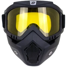 Birdz Skylark Motorcycle Goggles Removable Face Mask Black Frames Yellow Lens