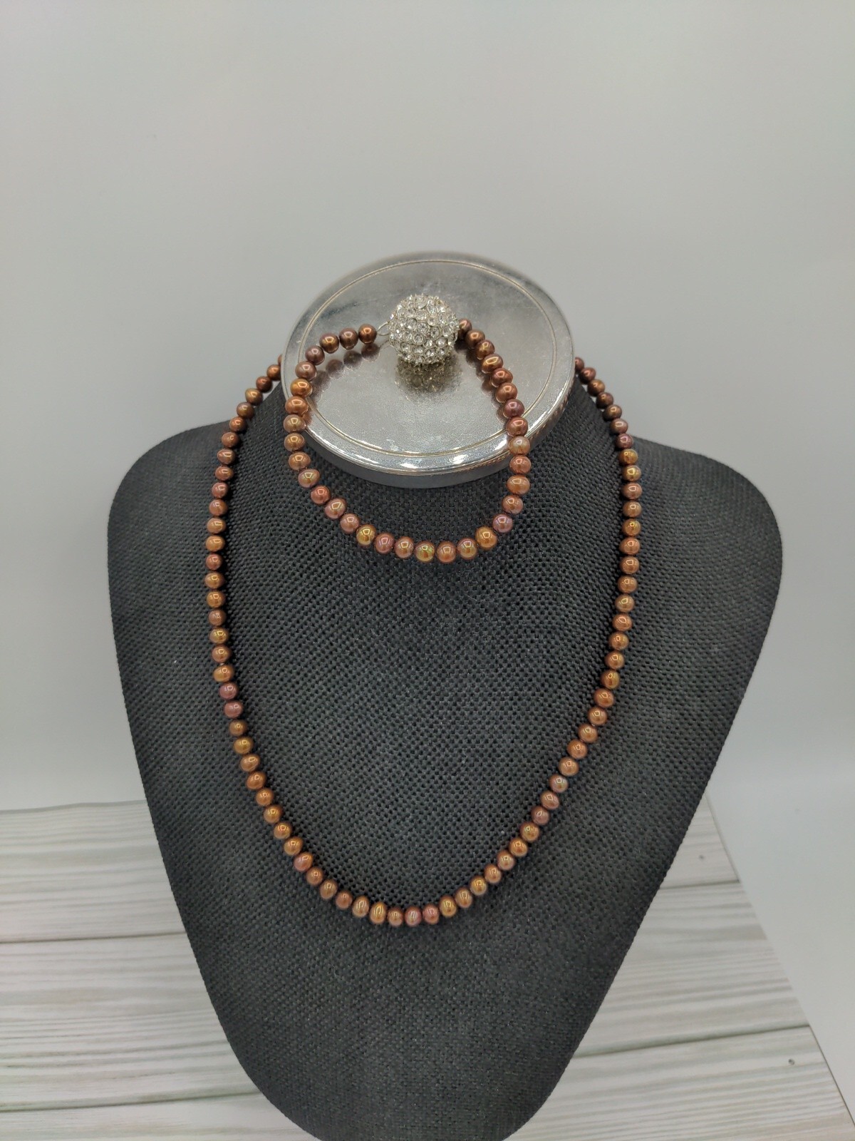 Freshwater Chocolate Pearl Necklace And Bracelet Ster… Gem