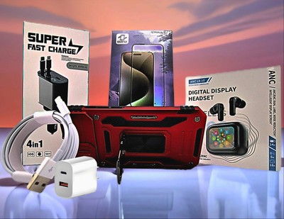 iPhone 16 Red Case with 4-in-1 Car Charger, Screen Protector, Black Earbuds, Dua