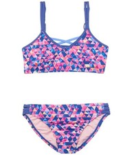 Hobie L109115 Girls Multi Geomania Strappy Bralette  Hipster Swim Set Size 8