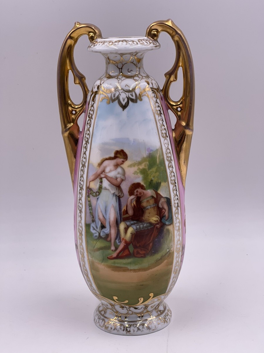 Antique 1900s Angelica Kaufmann Austria Gold Trophy Vase Urn