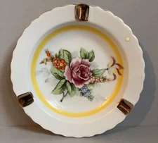 Vintage Rose Pattern with Gold Trim Ashtray~Made In Japan