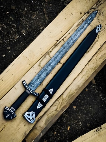 Hand Forged Damascus Steel Sword With Black Scabbard, Northmen Sword, Damascus S - Picture 4 of 4