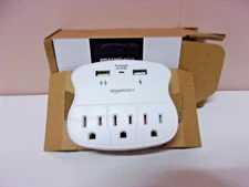 Amazon Basics 3 Outlet Surge Protector with 2 USB Ports White Home Office #632
