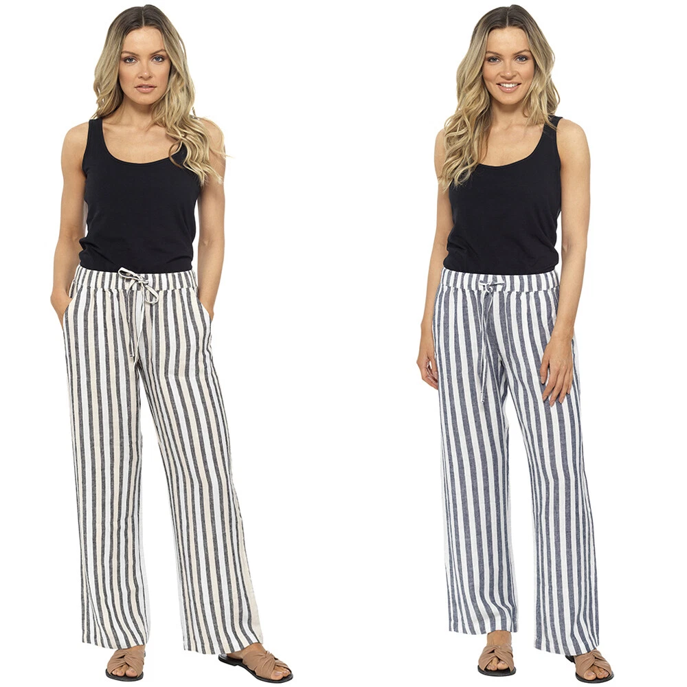 Ladies Linen Casual Pull On Trousers Summer Pants Bottoms Holiday Denim Stone