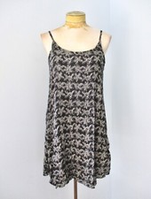 Vtg Y2K black rayon tank swing beach dress spaghetti straps abstract flowers S