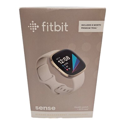 NEW Fitbit Sense Smartwatch Soft Gold Stainless Steel with Lunar White  Band