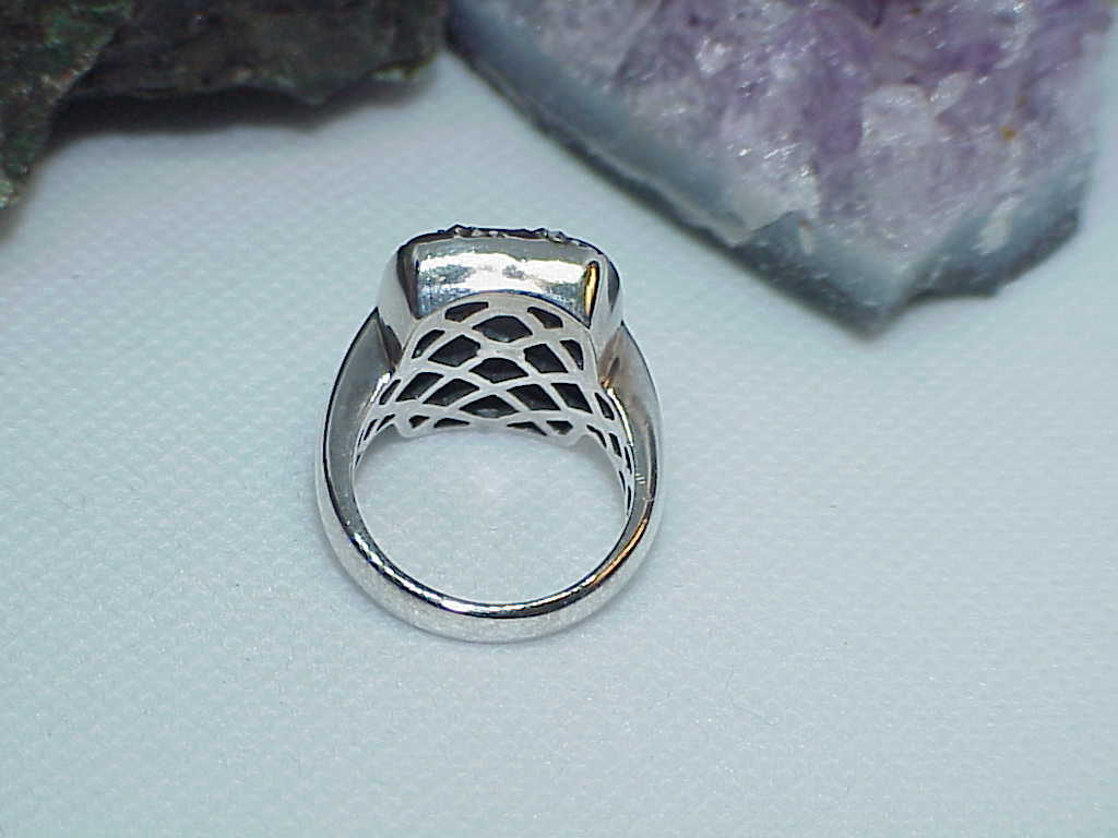 Vintage NF Sterling Black Enamel Marcasite Wide Long Ring Size 6