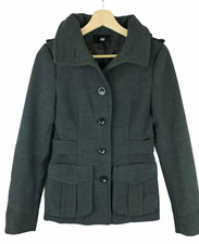 H&m Peacoat Long Sleeve Large Oversized Front Buttons Front Pockets Belt 4 Small