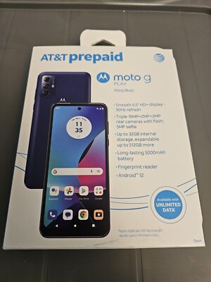 AT&T Moto G Play Android 12 Prepaid Smartphone - Navy Blue (NEW/SEALED ...