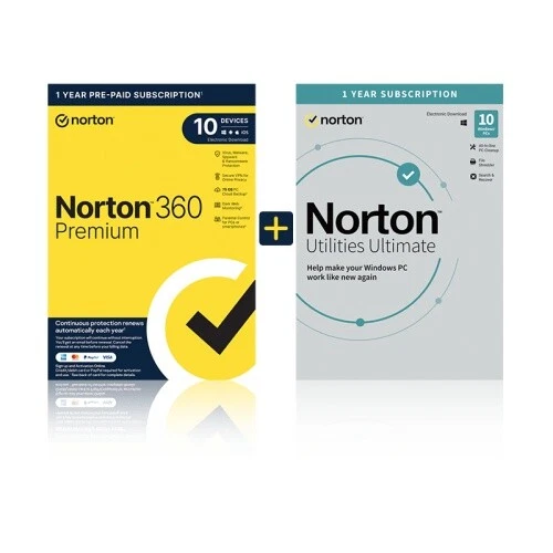 Norton 360 Premium + Utilities Ultimate, 10 Geräte - 1 Jahr, Blitzversand