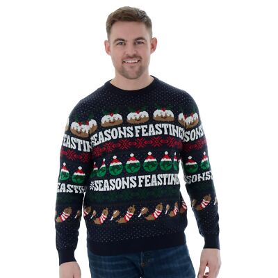 Mens Novelty Funny Knitted Christmas Jumper Xmas Sweater Navy